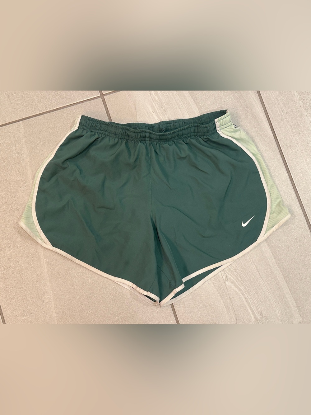 Nike Girls Dark Green Running Shorts with White Trim